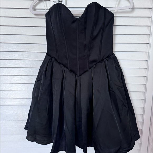 Oh Polly Strapless Black Satin Corset Mini Dress - Picture 7 of 7
